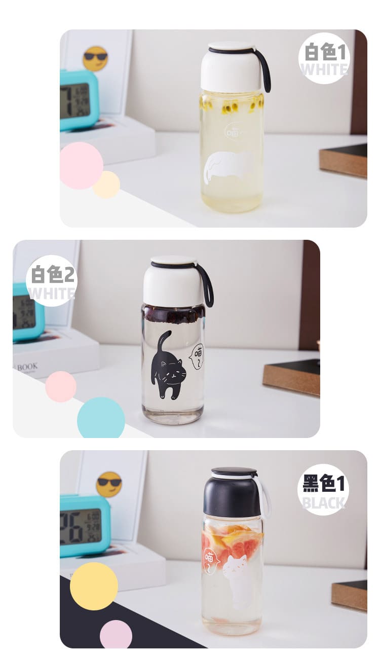日系簡約貓咪玻璃水樽